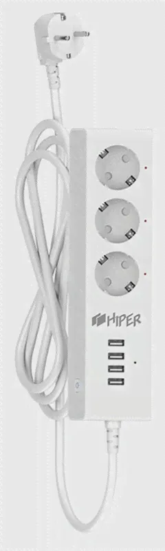 Умный сетевой фильтр 3 розетки и 4 USB порта- 2500 Вт (10А) HIPER IoT PS34-0